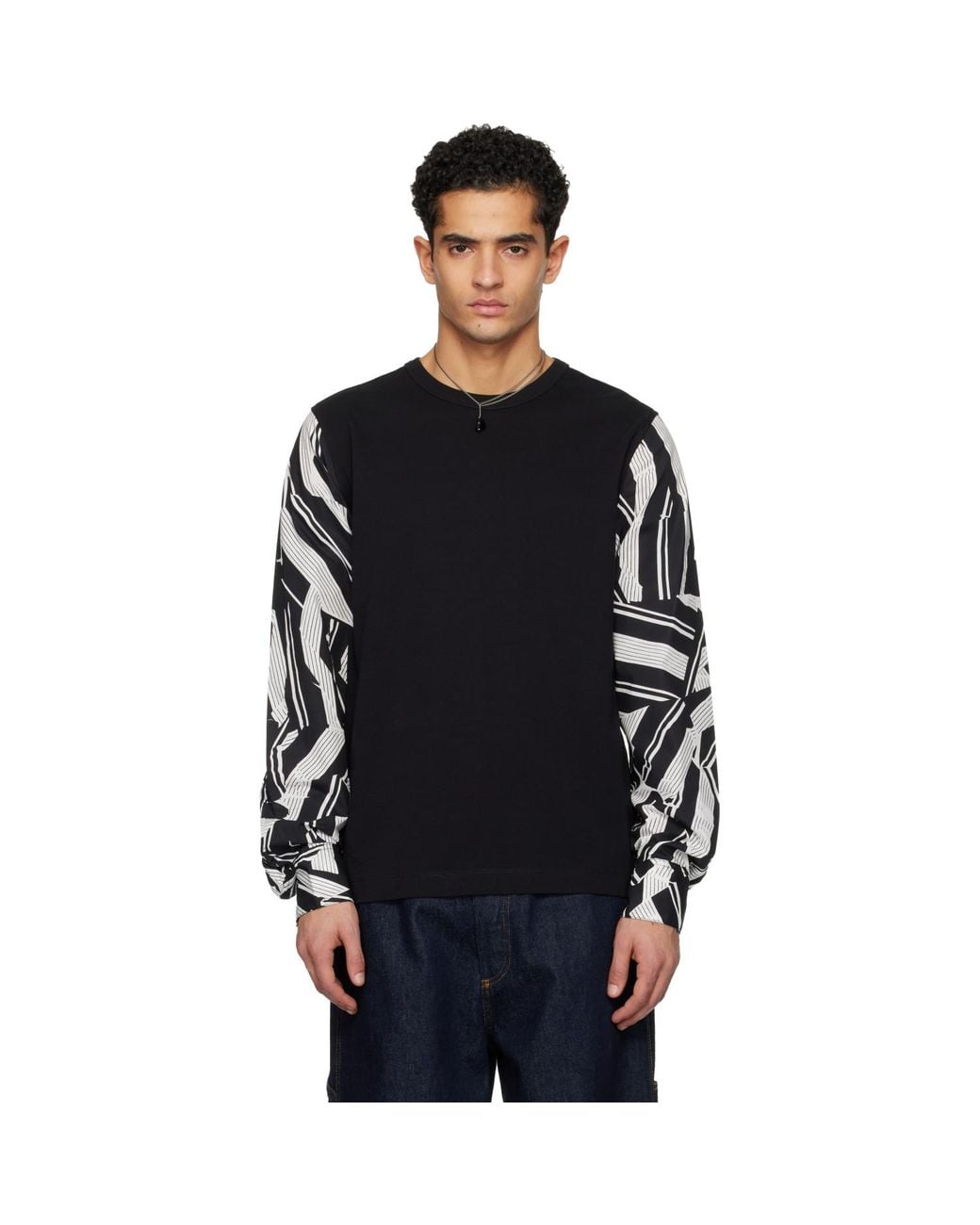 Dries Van Noten Black Poplin Sleeve T-Shirt for men