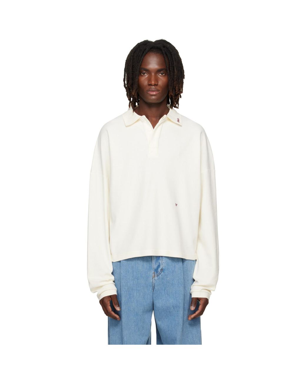 Rhude White Off- Fontaine Long Sleeve Polo for men
