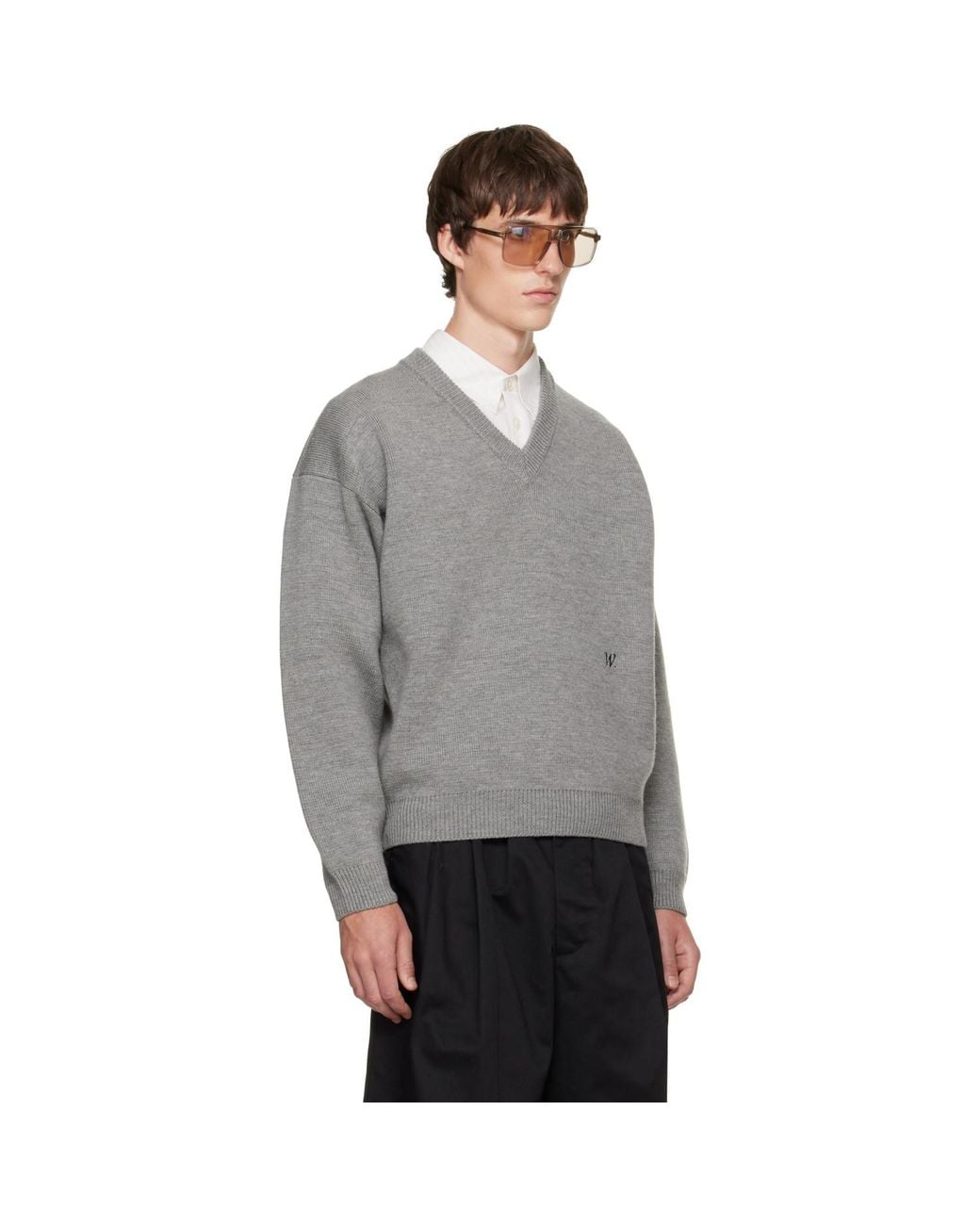 Willy Chavarria Gray 'Chavarria' V-Neck Sweater for men