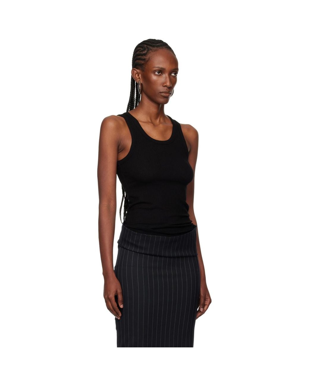 Mugler Black Ribbed Tank Top