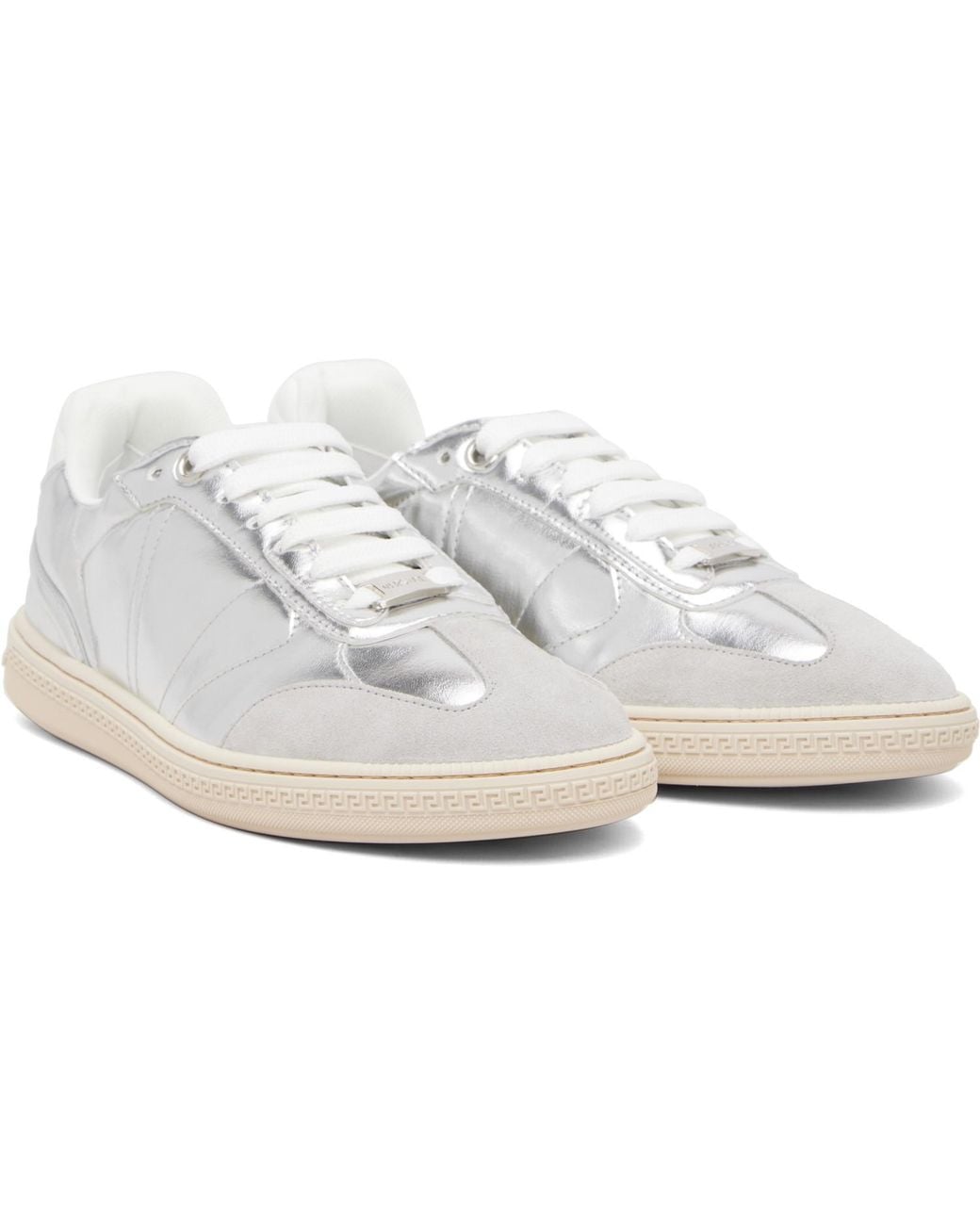 Versace White Greca Court Metallic Sneakers