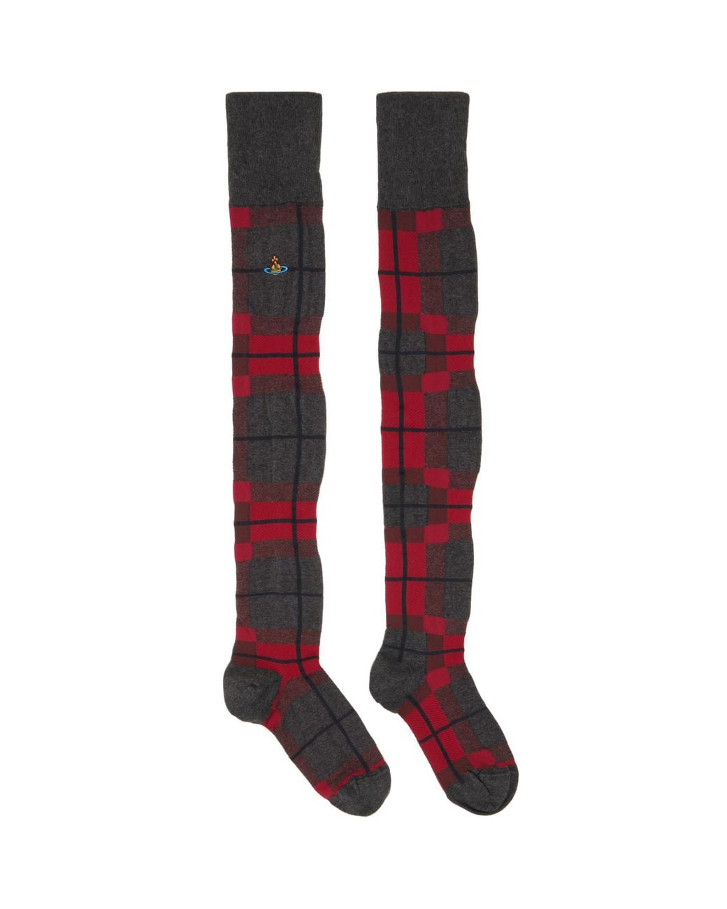 Vivienne Westwood Red Locharron Over The Knee Socks