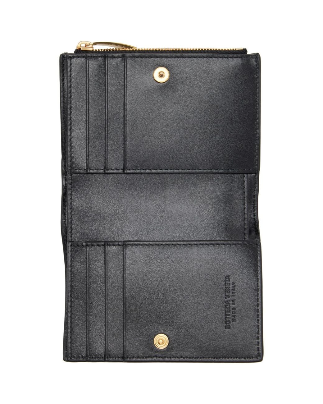 Bottega Veneta Black Intrecciato Small Bi-Fold Wallet