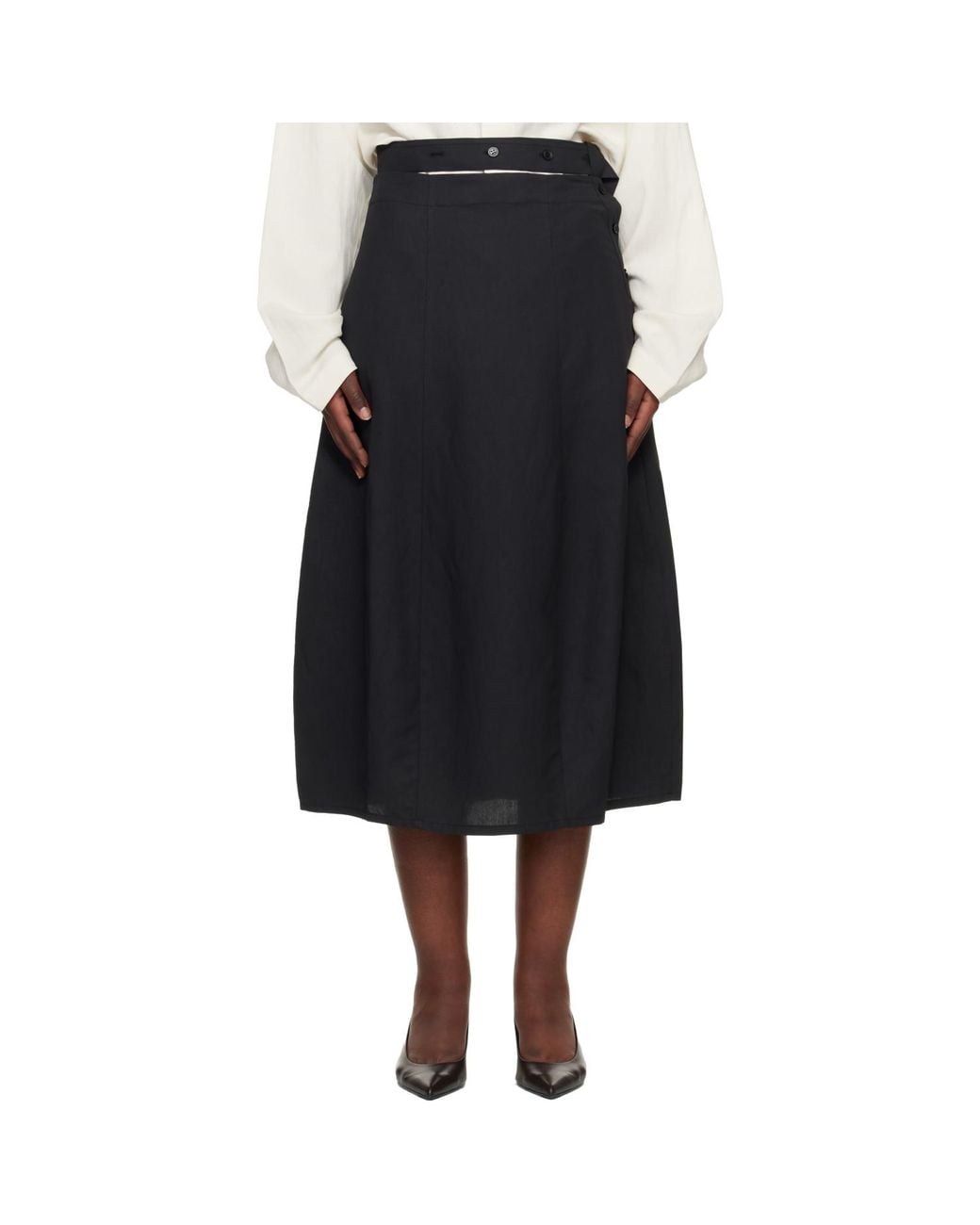 Studio Nicholson Black Orcha Midi Skirt