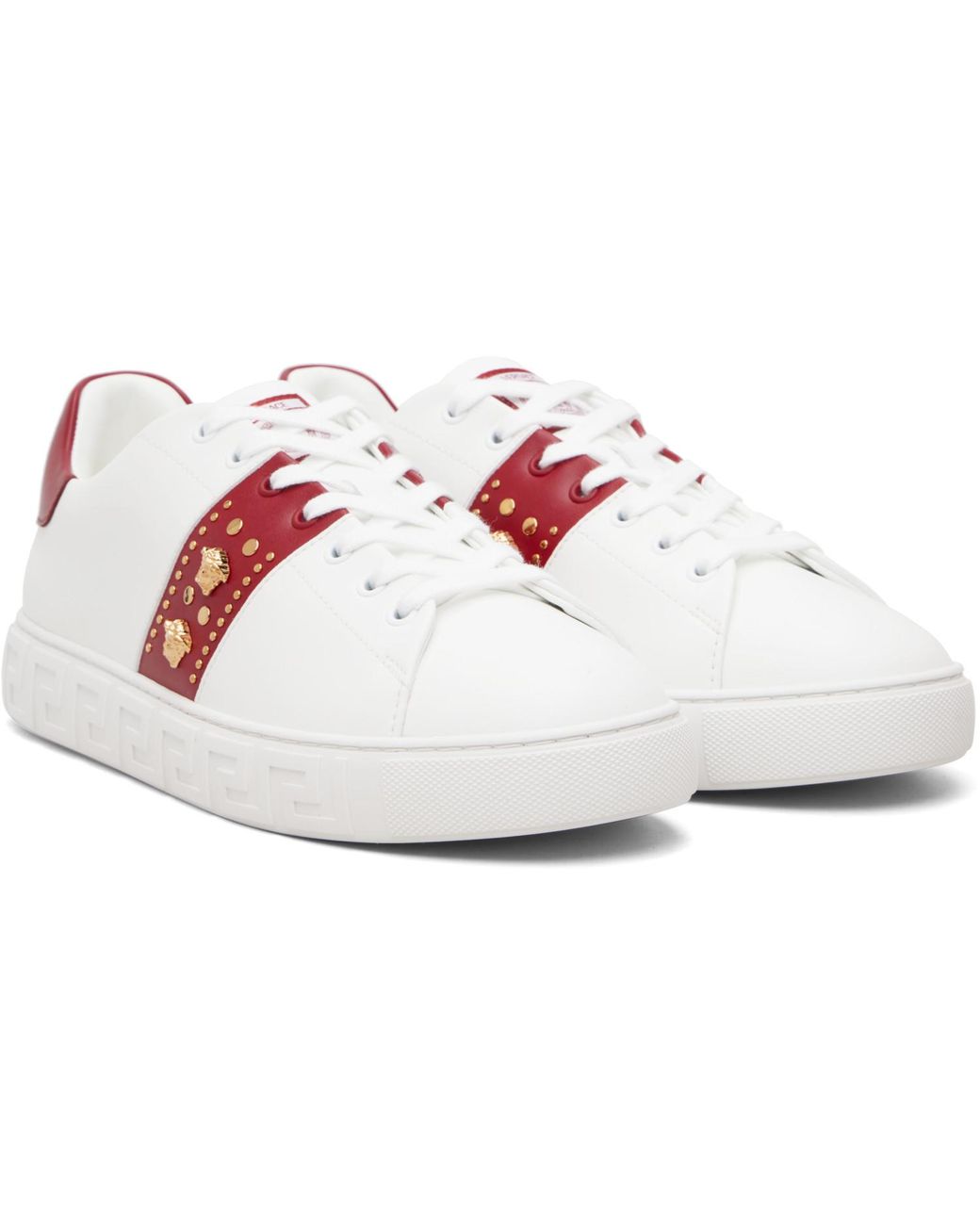 Versace Black Greca Embellished Faux-Leather Sneakers for men
