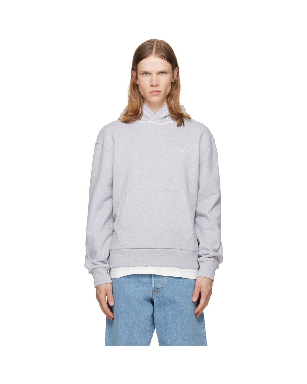 Givenchy Gray Couture Seam Contrasted Stitch Hoodie for men