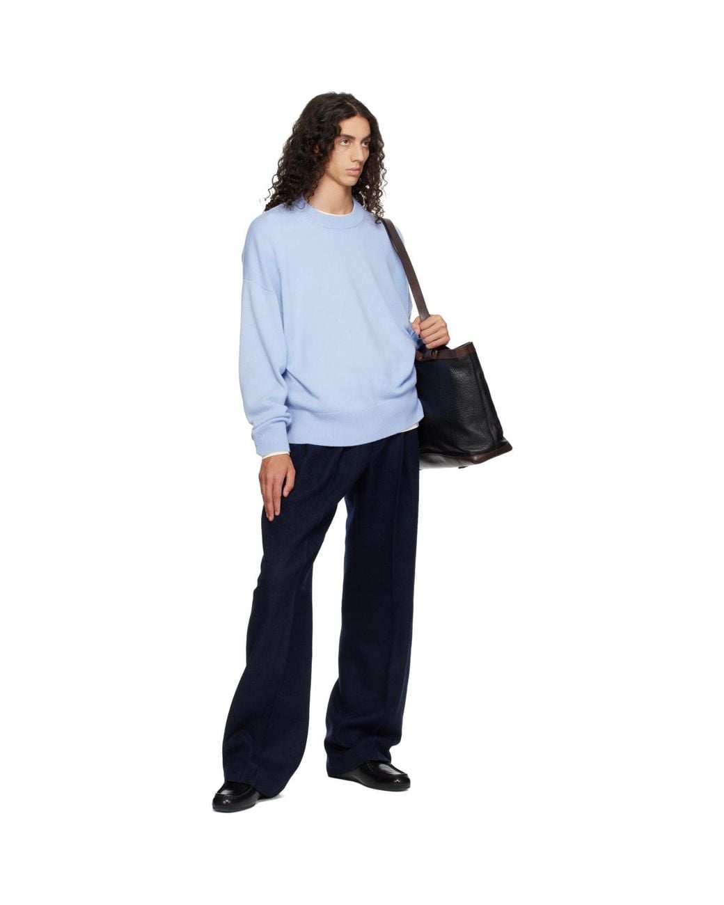 YACAIA Blue Y-0008 Oversized Merino Cashmere Sweater for men