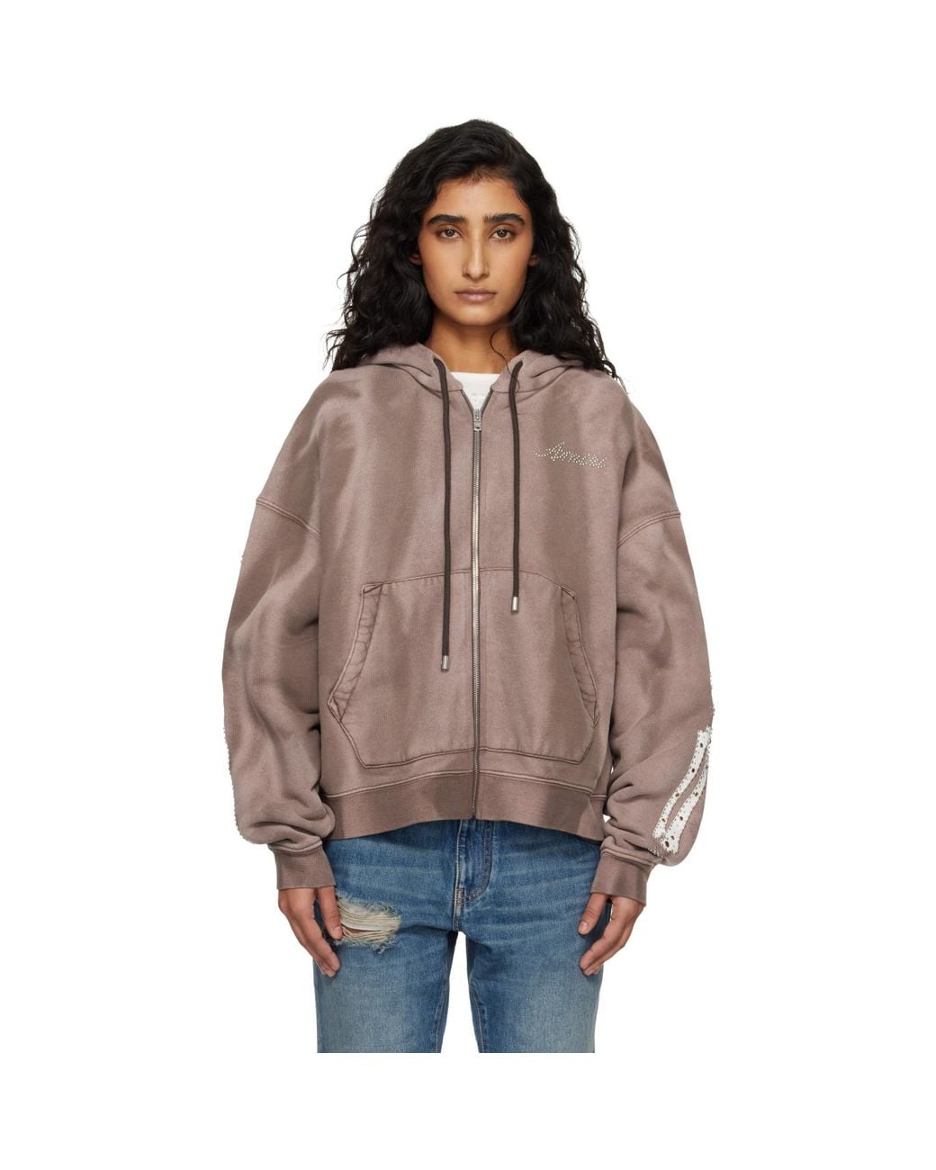 Amiri Brown Bones Studded Zip Hoodie