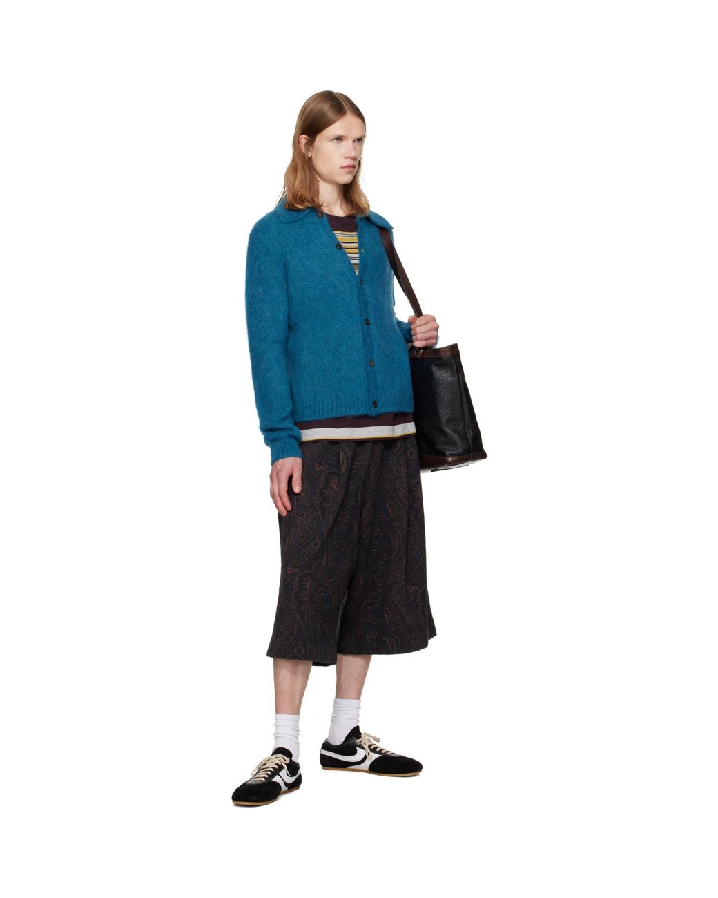 Dries Van Noten Blue Brushed Knit Cardigan for men
