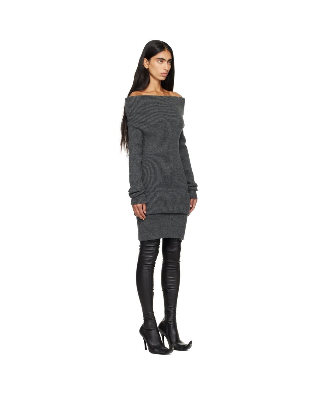 Jean Paul Gaultier Gray Rib-Knit Wool Minidress