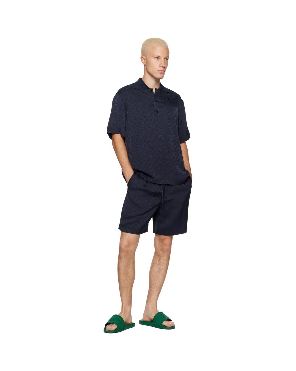 Casablanca Green Embossed-Logo Pool Slides for men