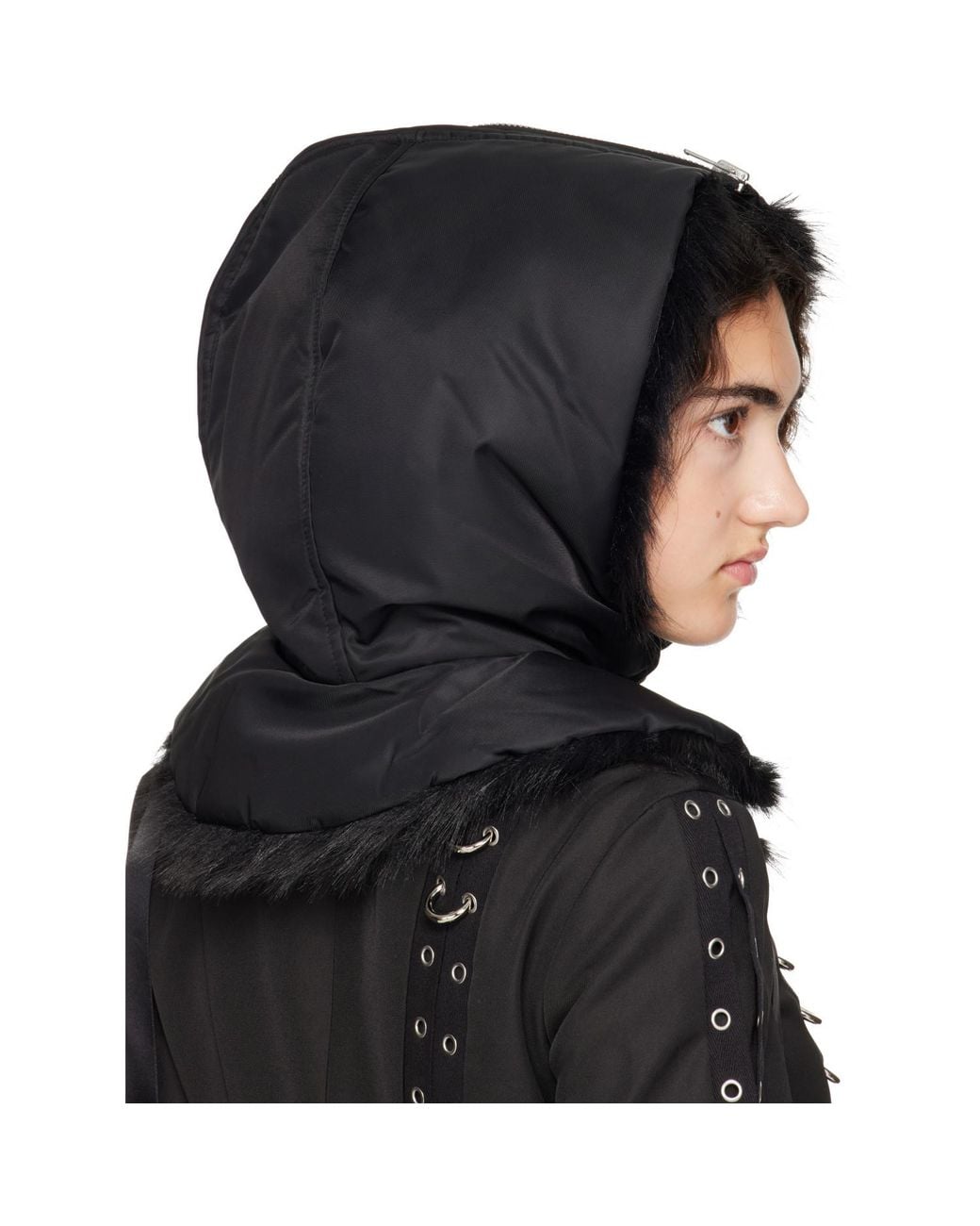 Simone Rocha Black Split Faux Fur Zip Hood