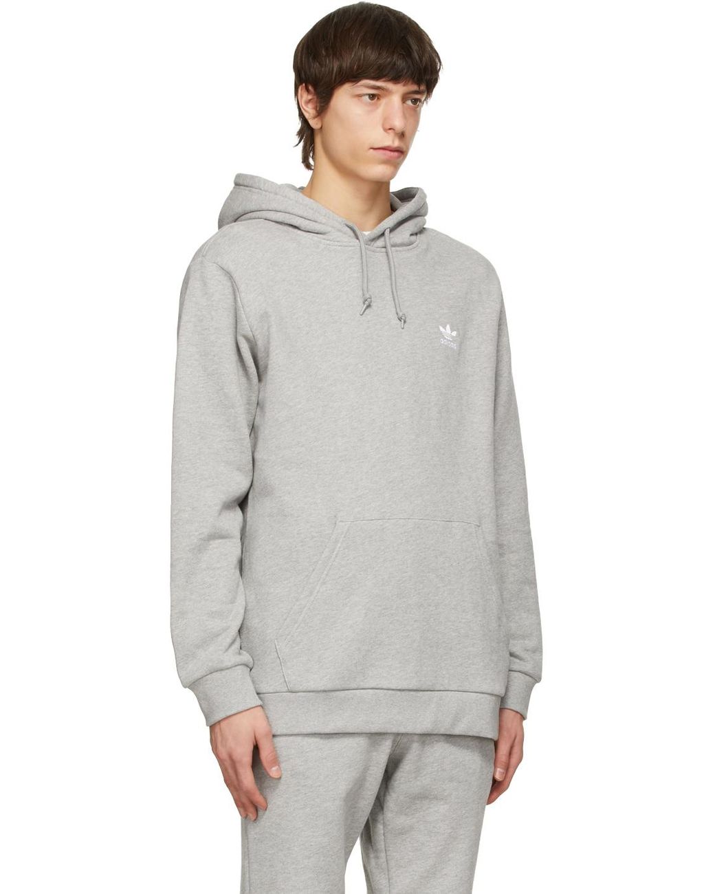 adidas Originals Grey Trefoil Essentials Hoodie in Grey for Men | Lyst UK