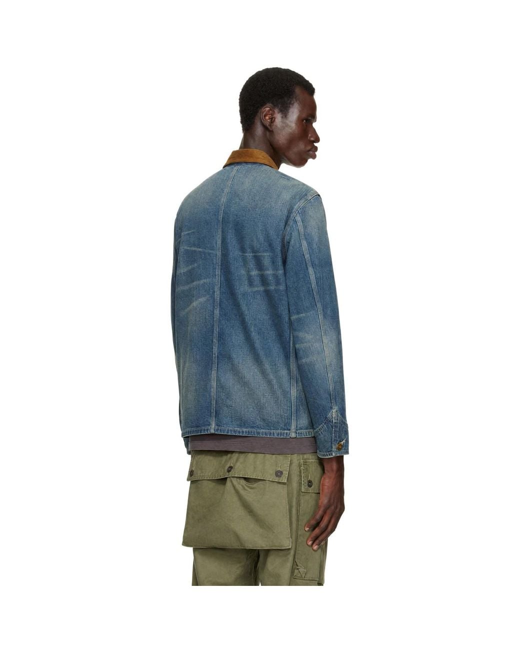 RRL Blue Corduroy-Collar Denim Jacket for men