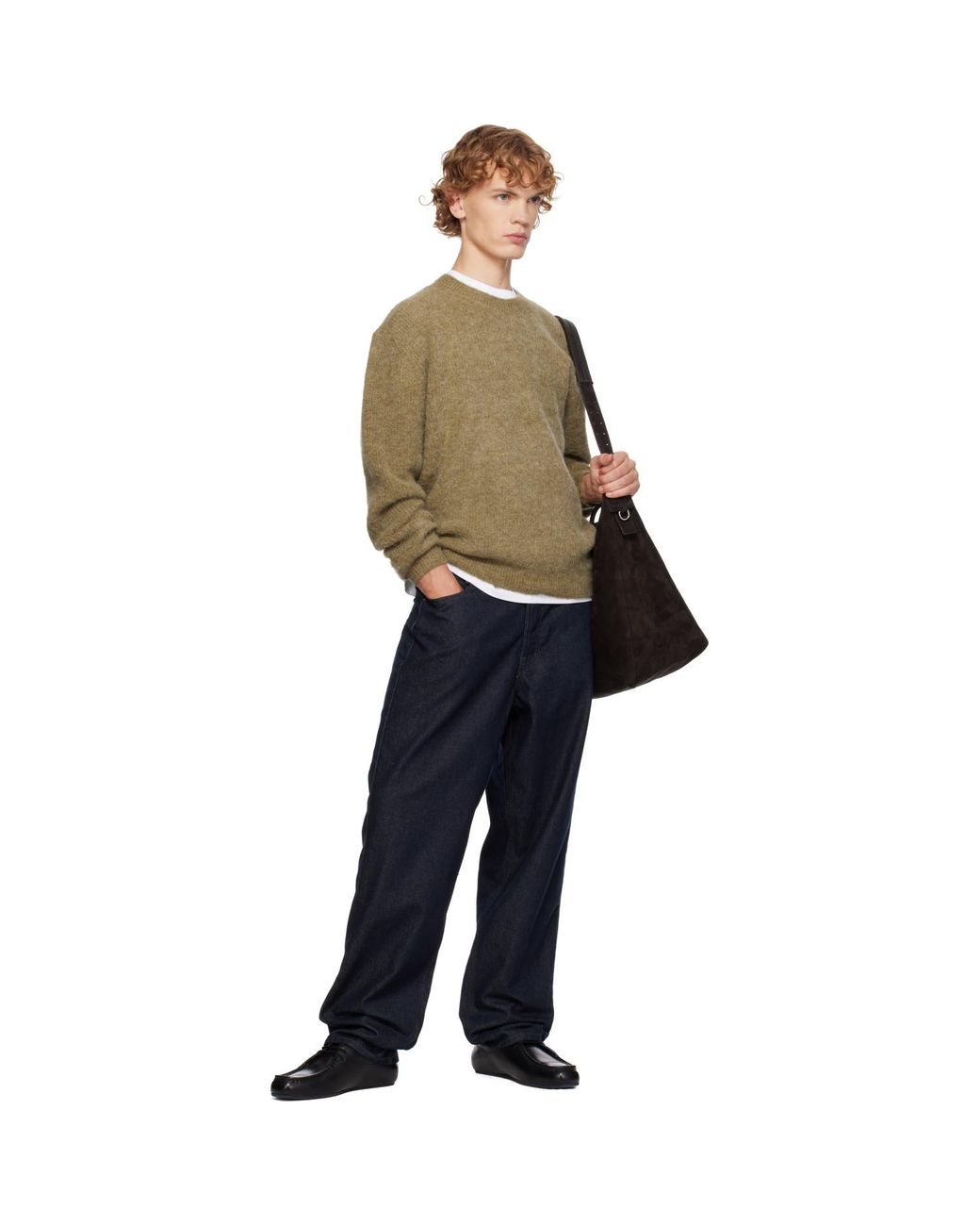 LE17SEPTEMBRE Green Khaki Textured Alpaca Crewneck Sweater for men