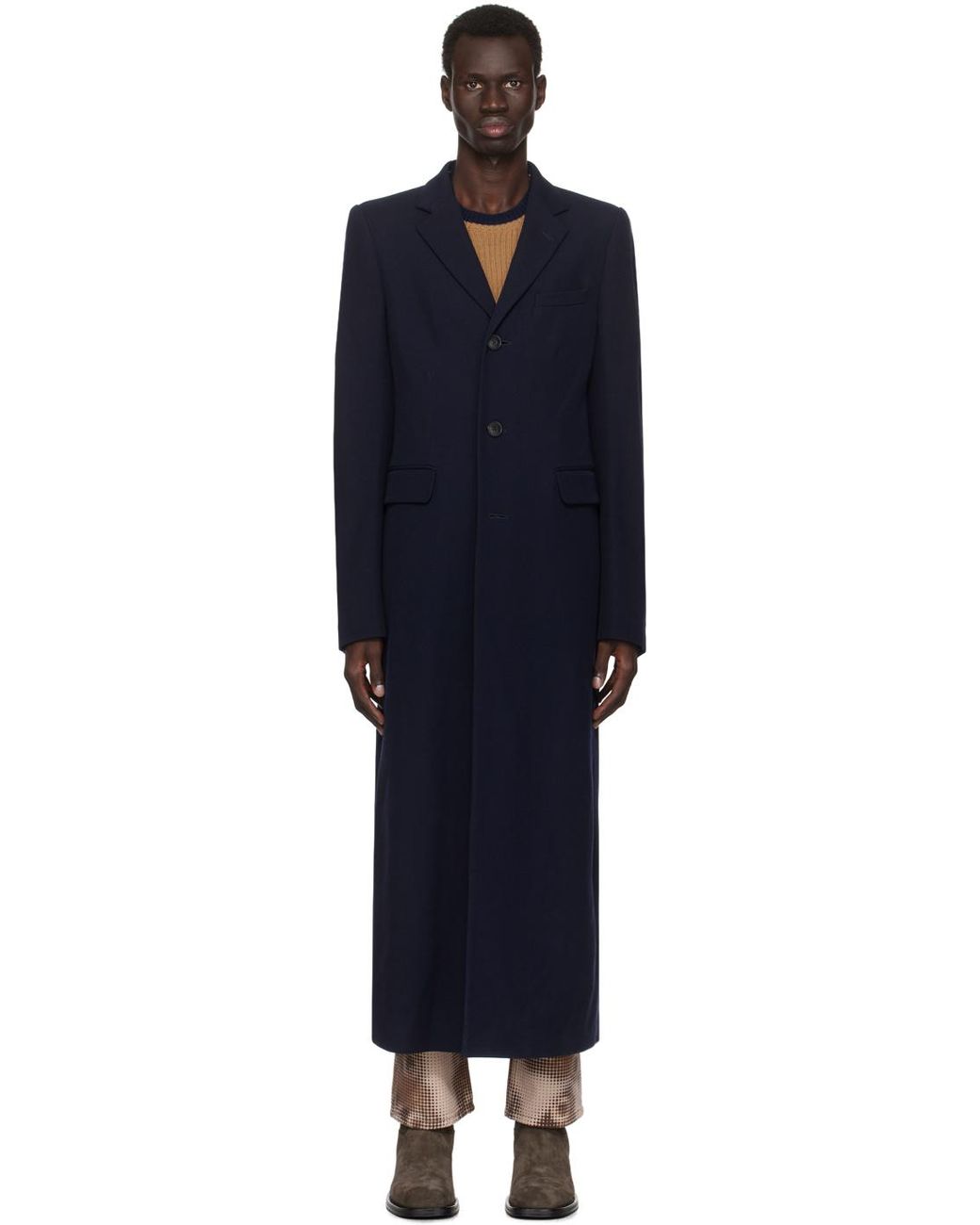 Dries Van Noten ネイビー ウール コート メンズ Dries Van Noten