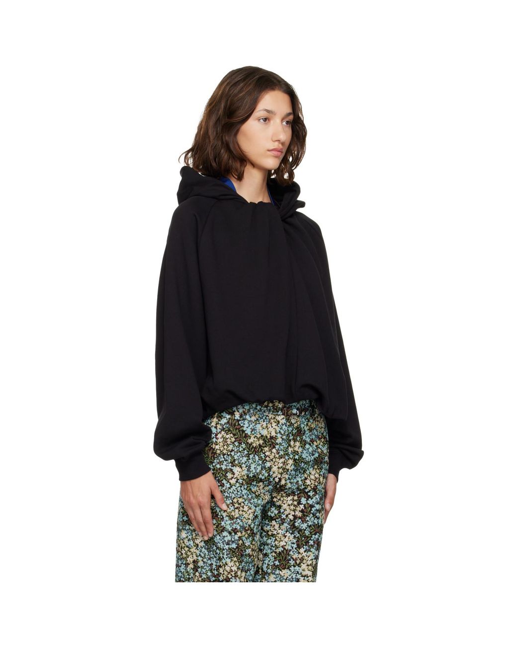 Dries Van Noten Black Draped Cotton Hoodie