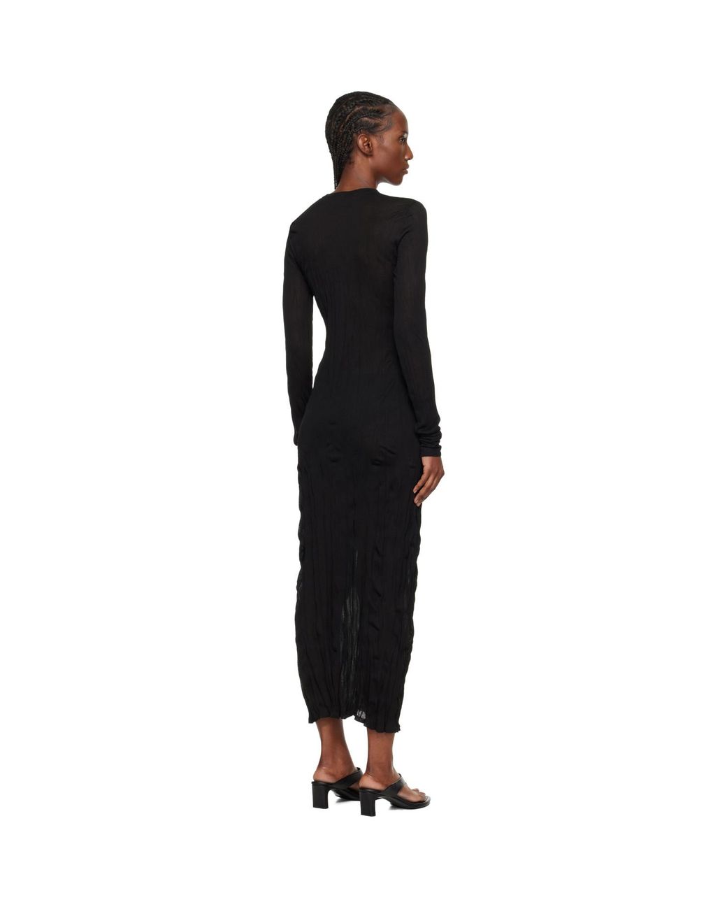 Totême  Black Crinkled Knit Long-Sleeve Midi Dress