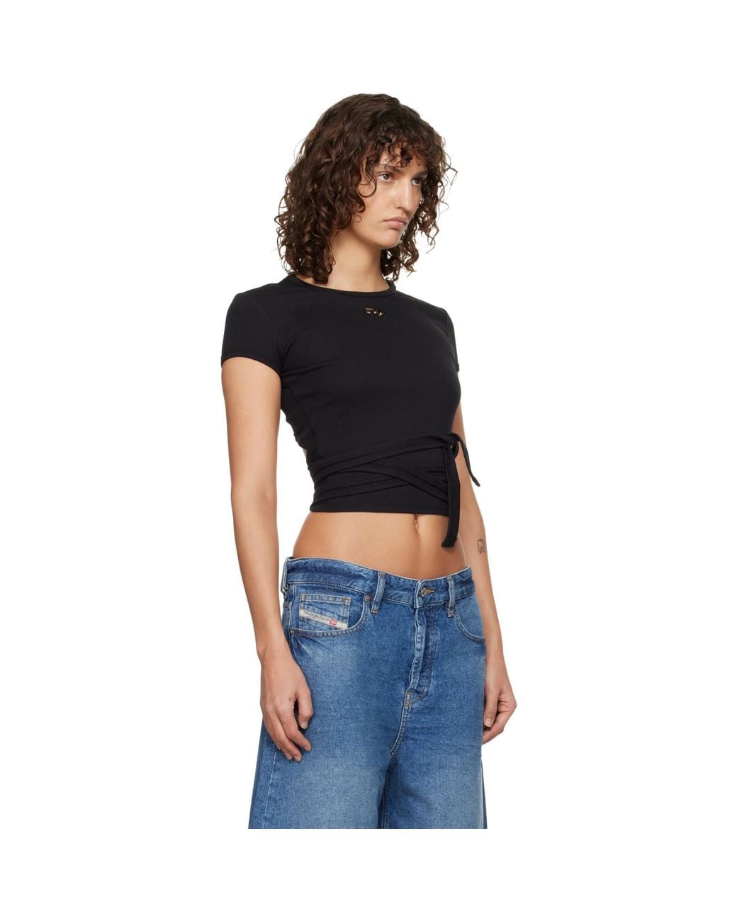 DIESEL Black Wrap-Around Ribbed T-Shirt