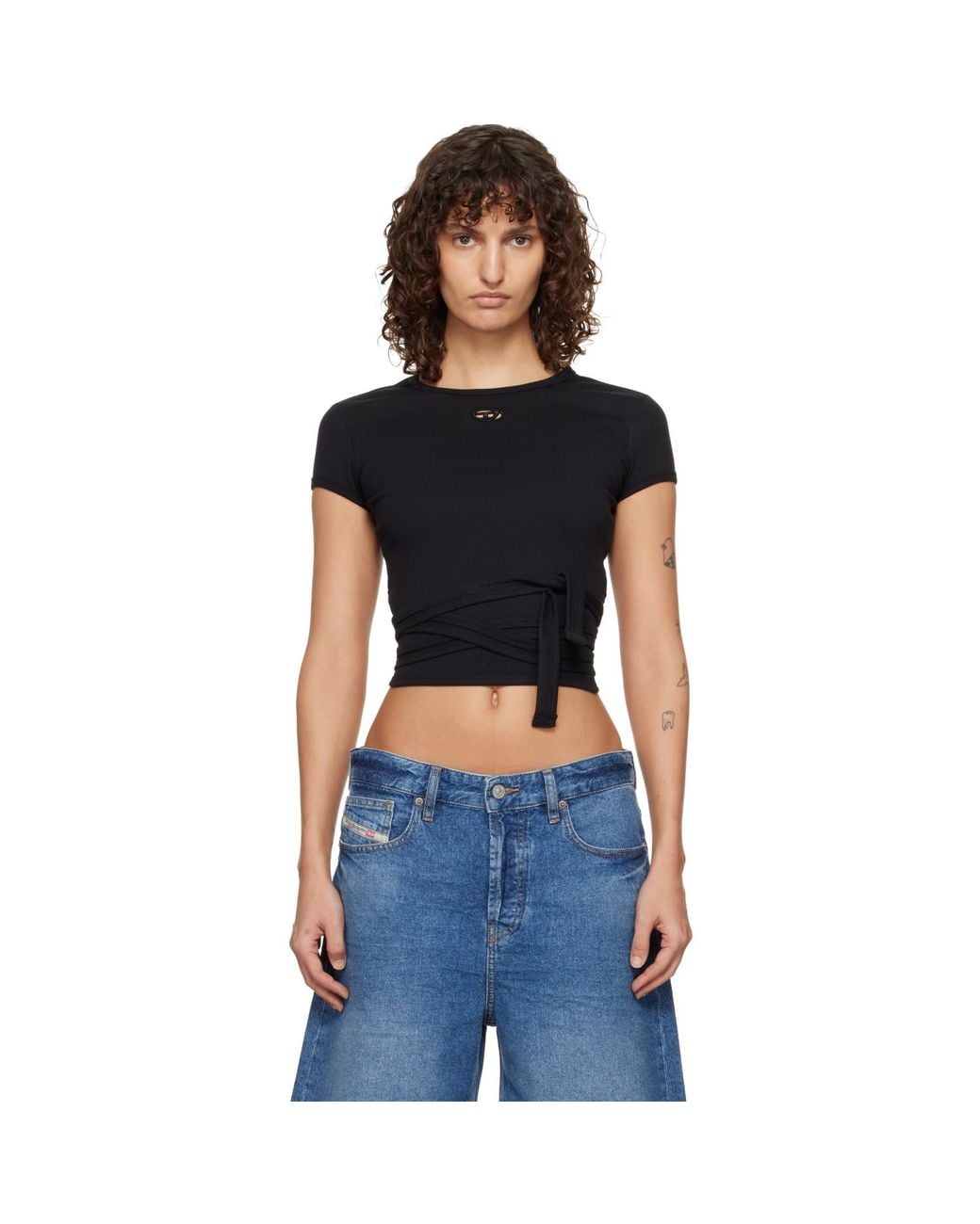 DIESEL Black Wrap-Around Ribbed T-Shirt