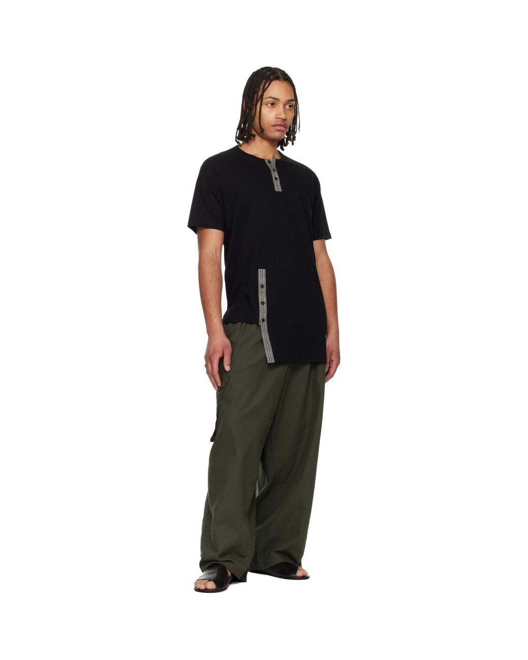 Yohji Yamamoto Black Asymmetrical Henley for men