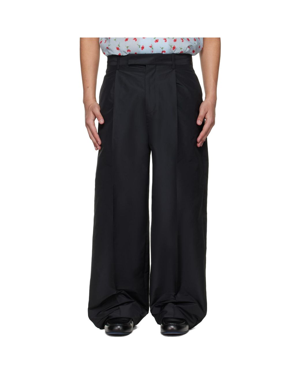 Jil Sander Black Pleated Taffeta Trousers for men