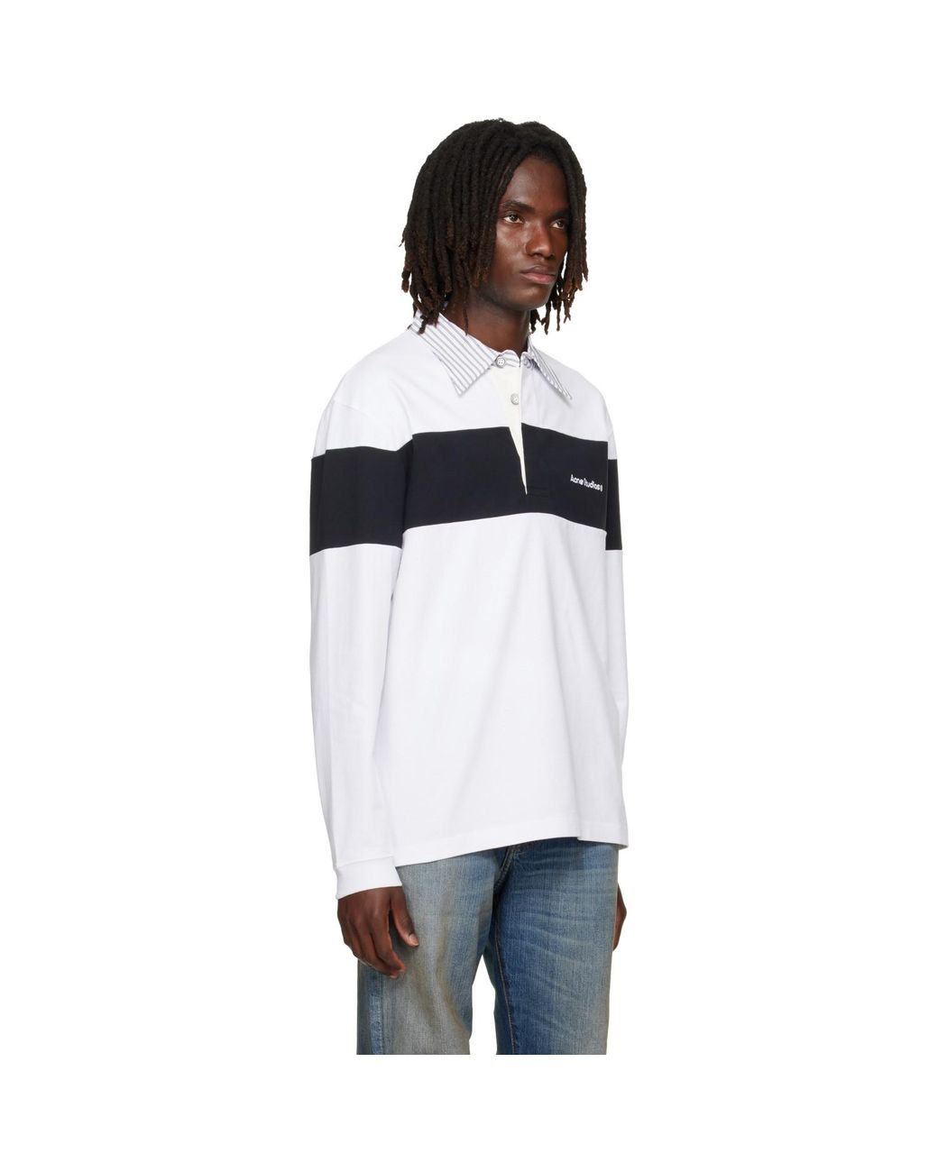 Acne White Striped Polo for men