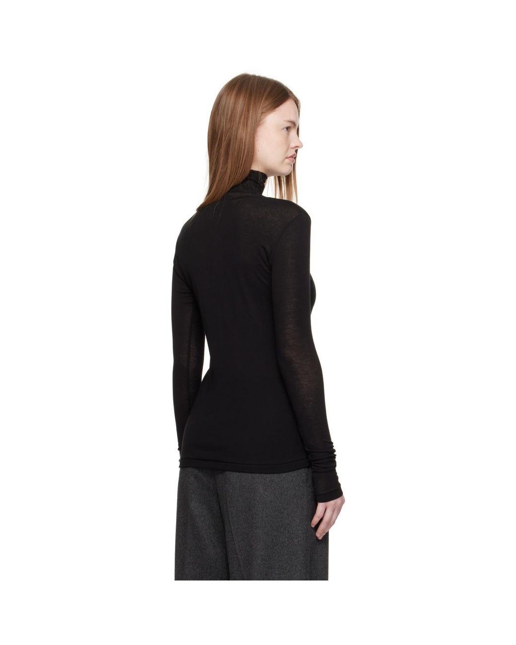Auralee Black Super High Gauge Sheer Rib Turtleneck