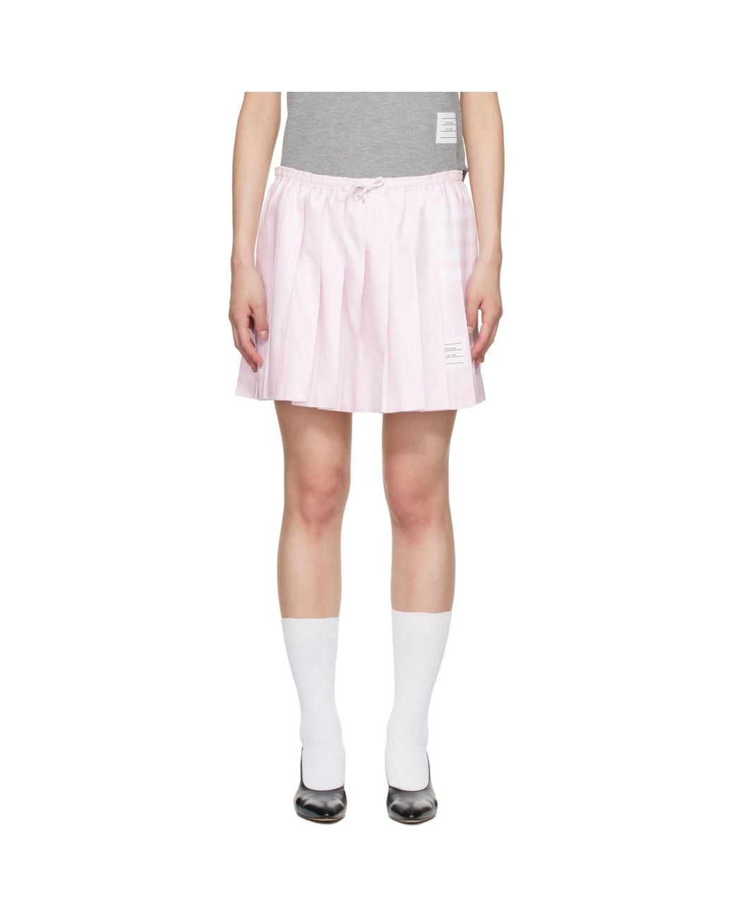 Thom Browne White Oxford 4-Bar Drawstring Pleated Miniskirt