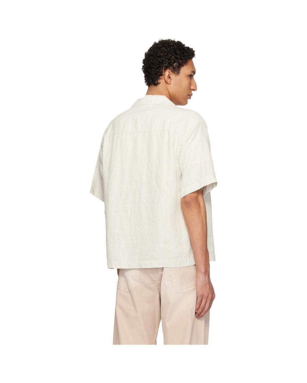 Merz B. Schwanen Natural Off- Linen Bowling Shirt for men