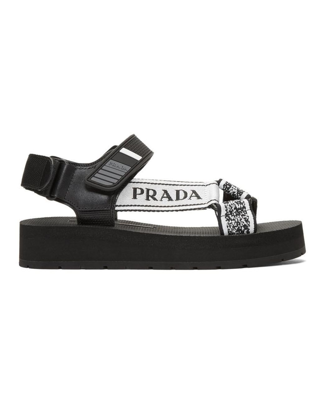 Prada Black And White Velcro Nomad Sandals | Lyst UK