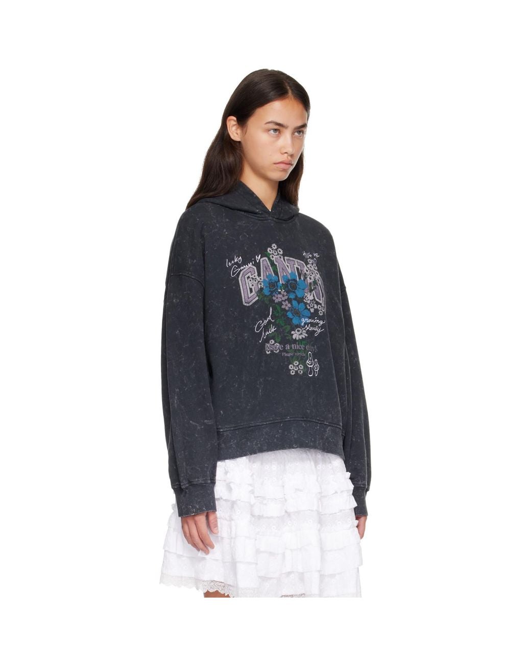 Ganni Blue Isoli Cropped Vintage Wash Hoodie