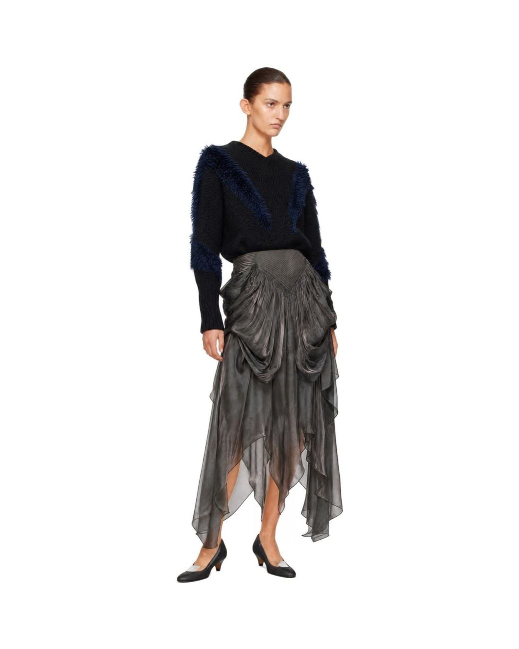 Kiko Kostadinov Black Khaki Oriole Drape Midi Skirt