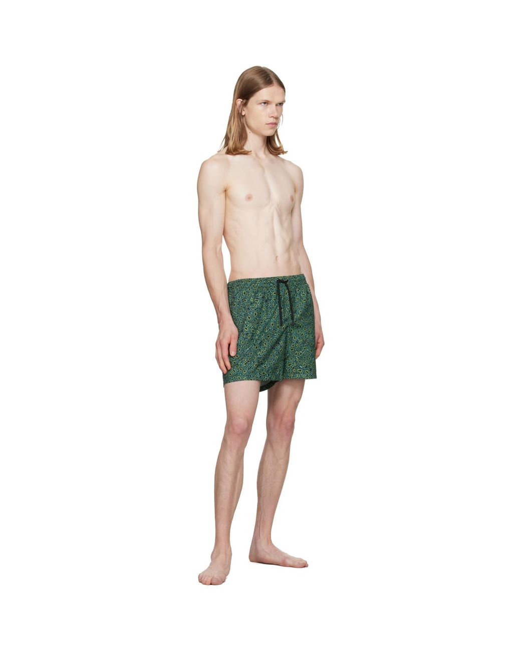 Dries Van Noten Green Printed Swim Shorts for men