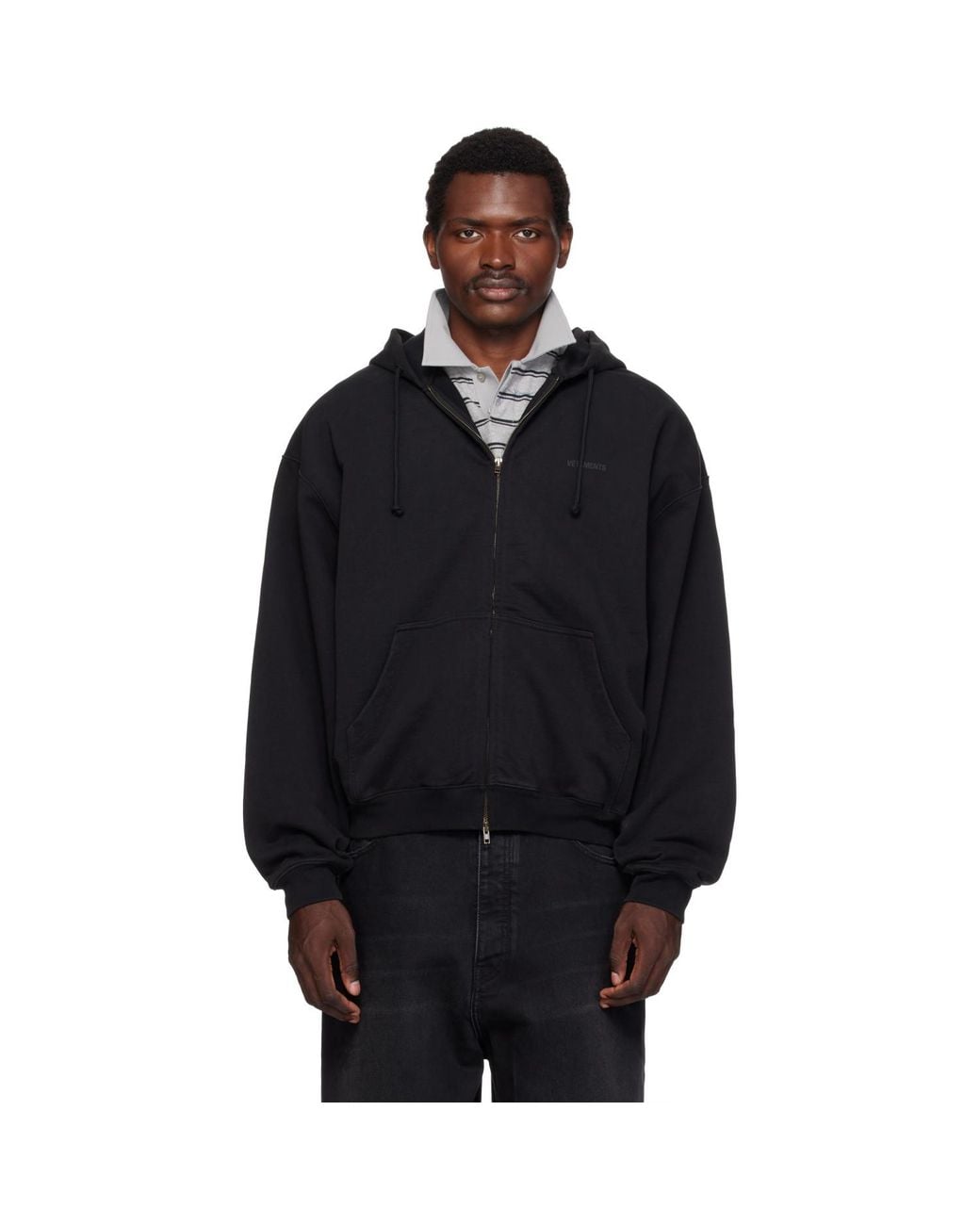 Vetements Black Classic Logo Zip-Up Hoodie for men