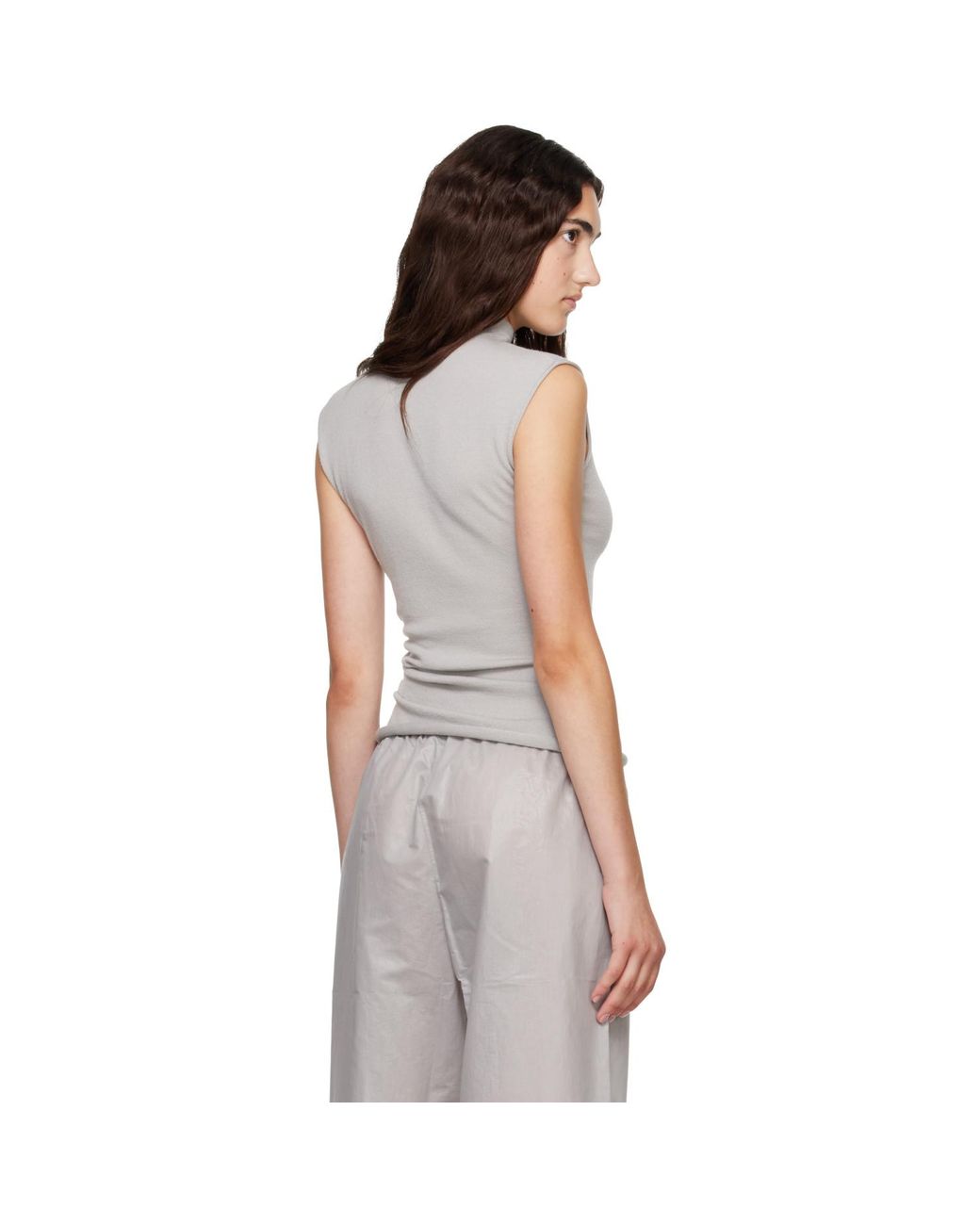 Helmut Lang Gray Button Turtleneck Tank Top