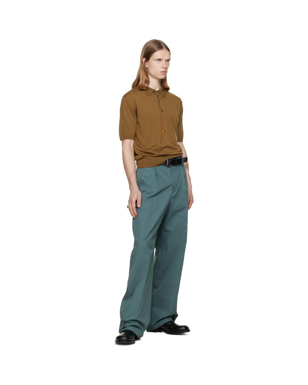 Dries Van Noten Green Khaki Knit Wool Polo for men