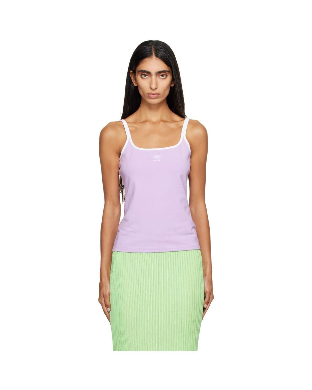 Versace Green Embroidered-Logo Stretch Cotton-Jersey Tank Top