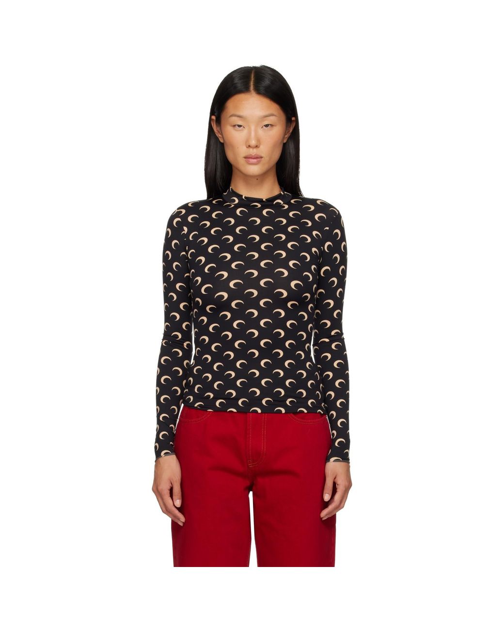 MARINE SERRE Black Recycled Moon Jersey Second Skin Top