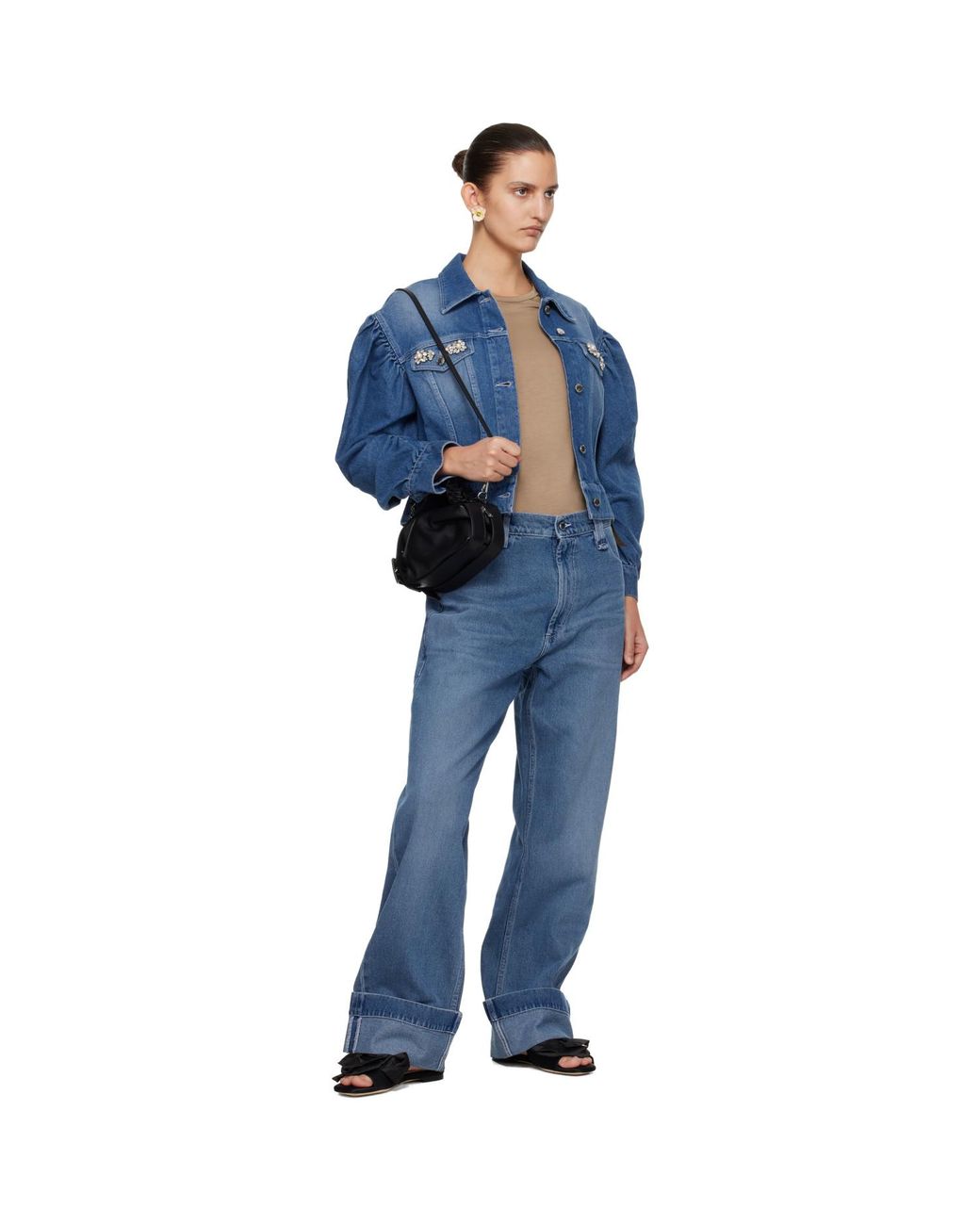 Simone Rocha Blue Embellished Sculpted Draped Sleeve Denim Jacket