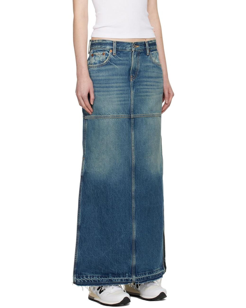 Re/done ブルー スプリット デニム マキシスカート Black