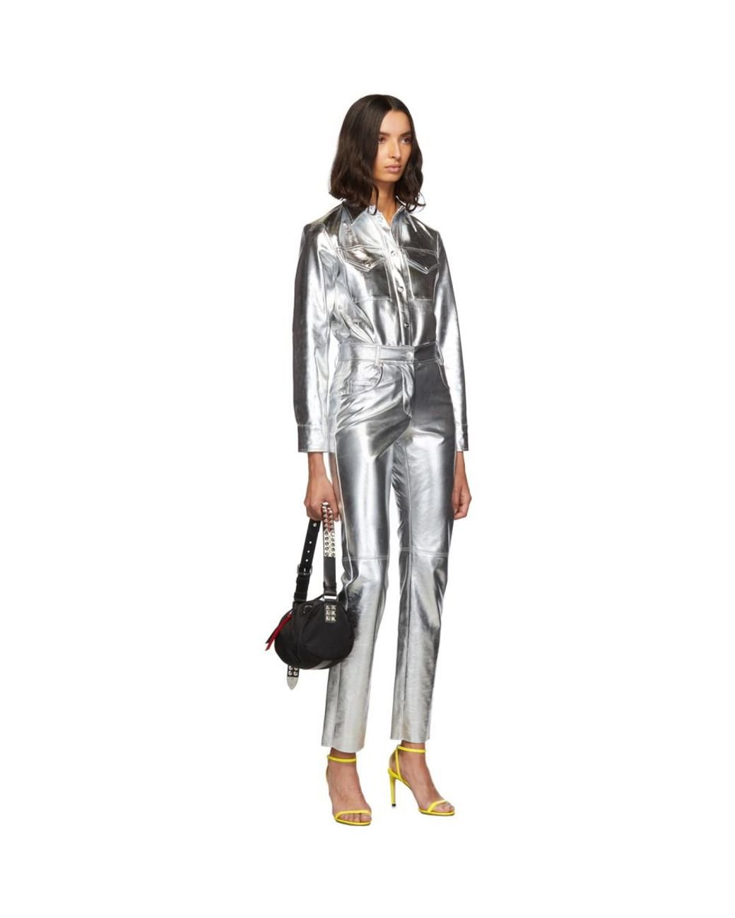 MSGM Silver Faux-leather Trousers in Metallic | Lyst