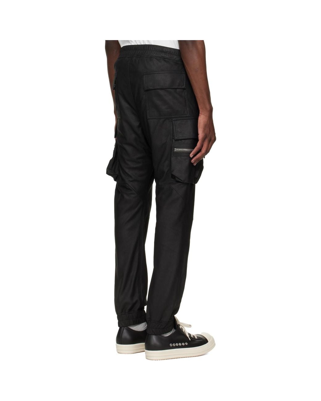 Rick Owens Black Temple Mastodon Leather Cargo Pants for men