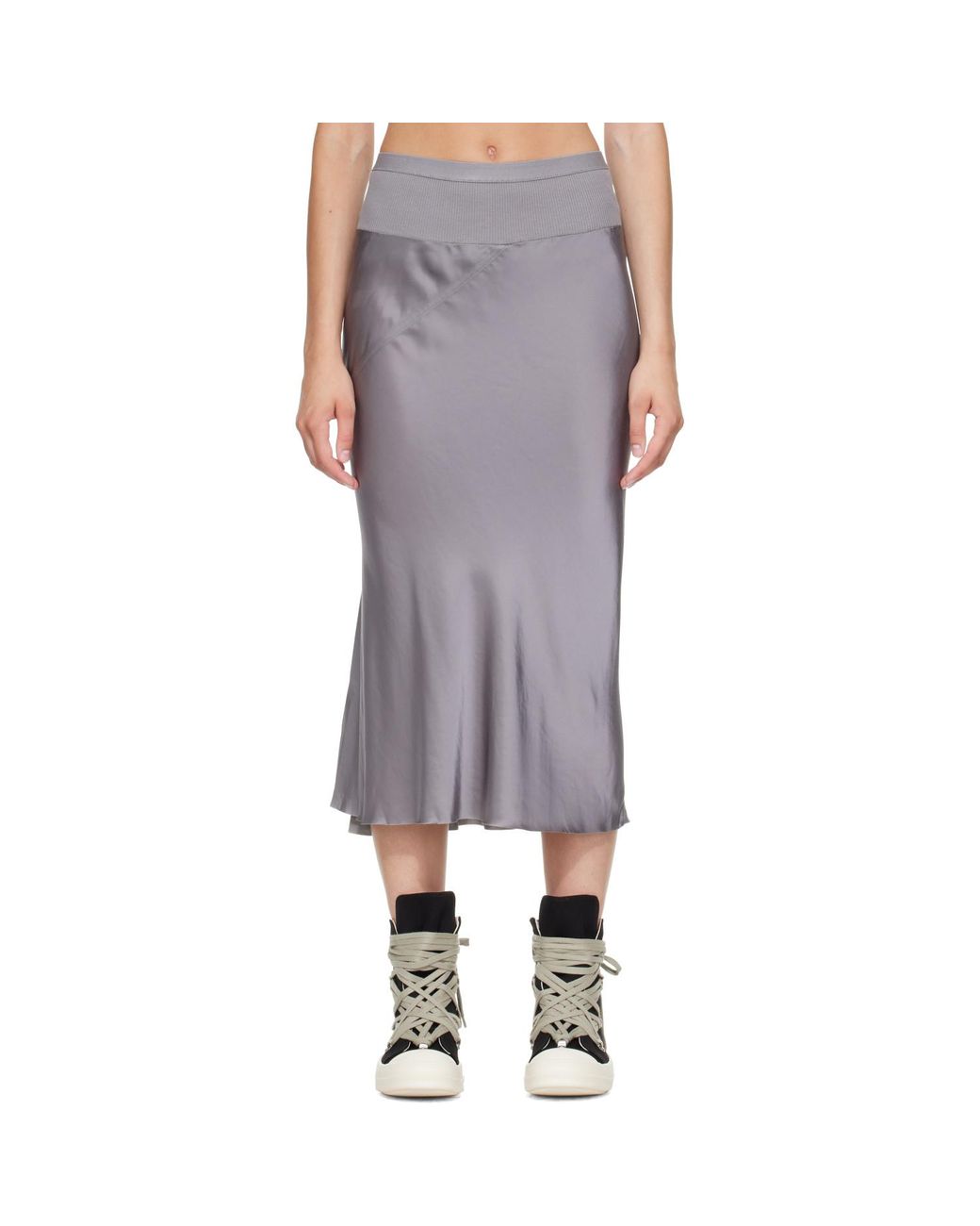 Rick Owens Gray Tower Knee Bias Midi Skirt