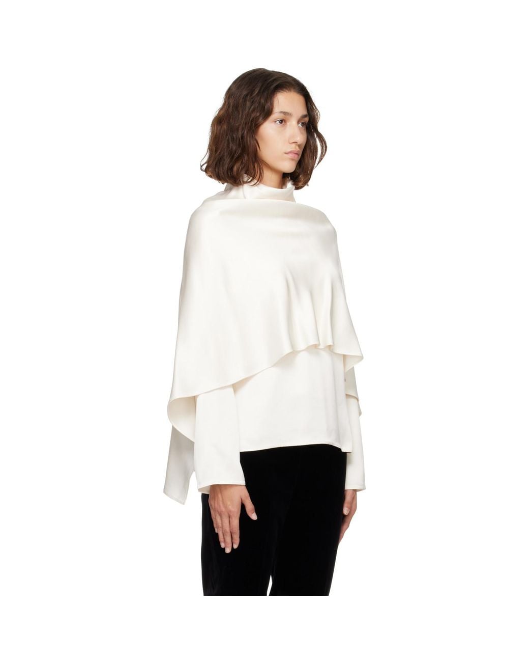 Rohe White Off- Satin Cape Blouse