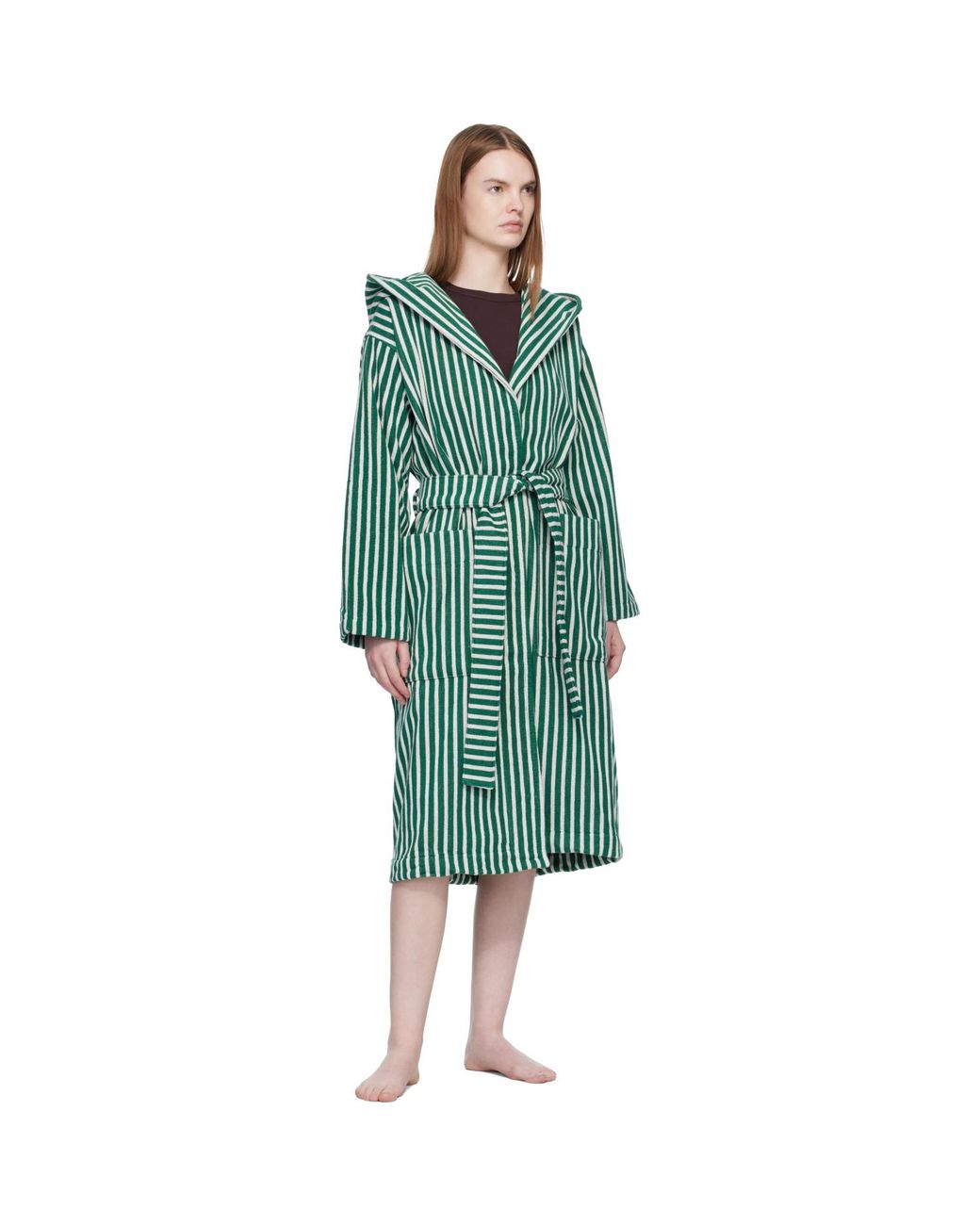 Tekla Green Terry Hooded Bathrobe