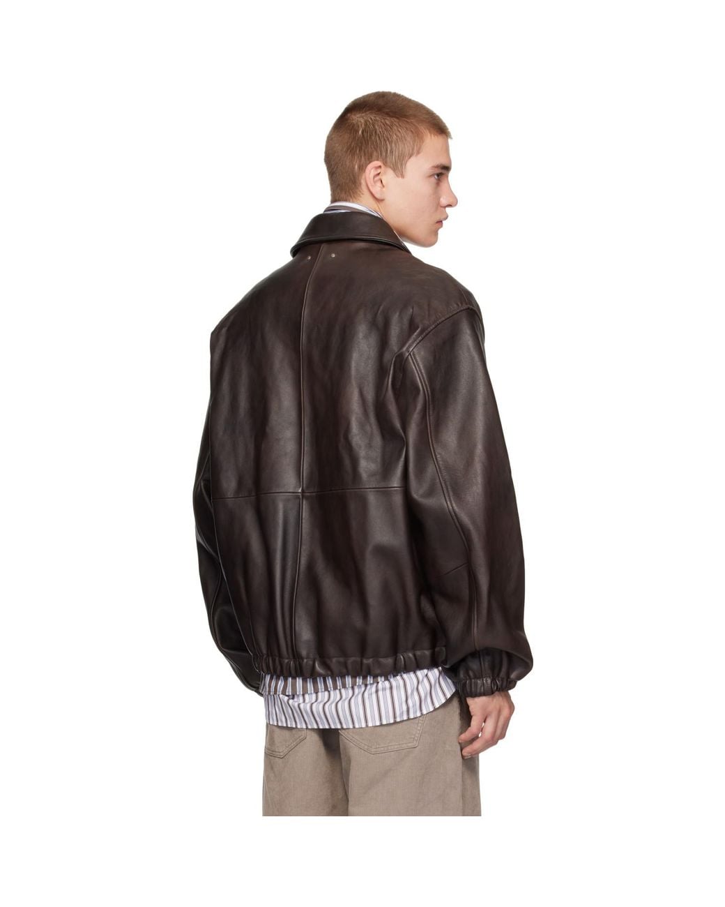 Ssstein Brown Sheep Leather Zip Short Jacket for men