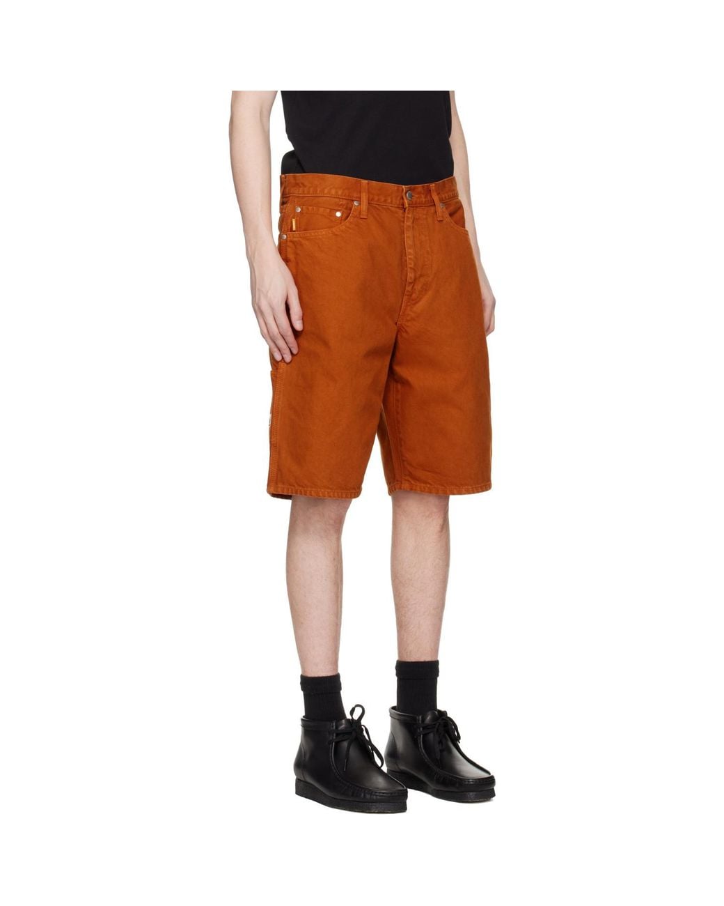 vowels Black Overdyed Painter Shorts for men
