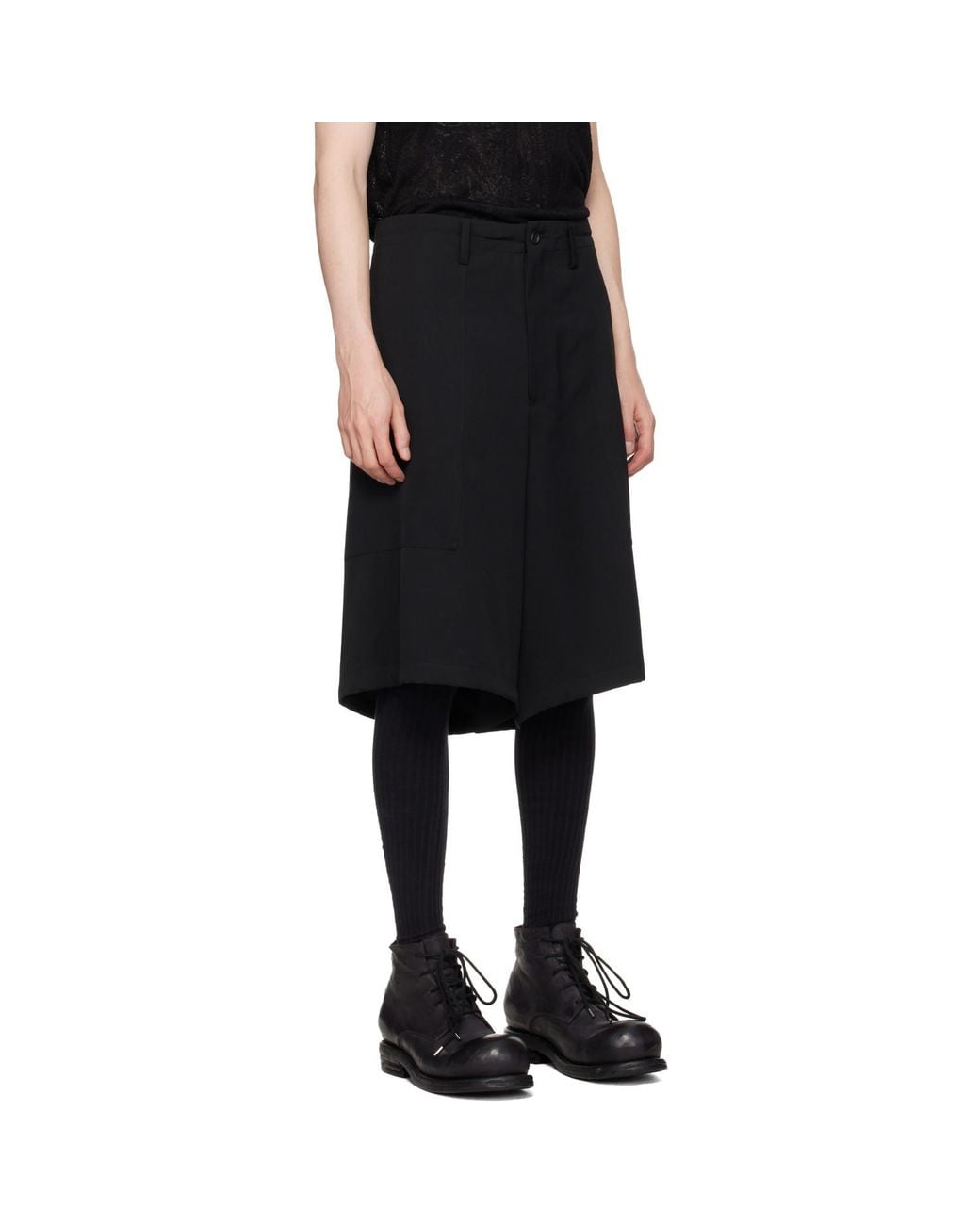 Yohji Yamamoto Black Wool Gabardine St Pocket Shorts for men