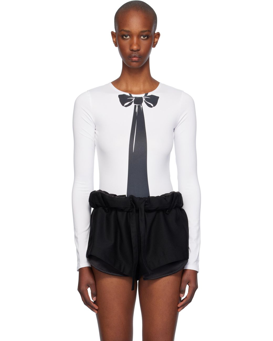 OPEN YY ホワイト リボン ネクタイ ボディスーツ ブラック | Lyst
